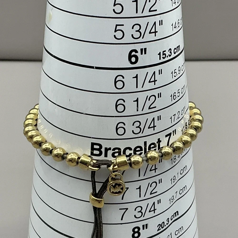 Michael Kors Bracelet Gold Tone Beaded ID Bar Leather Bolo Womens Jewelry‎ 7